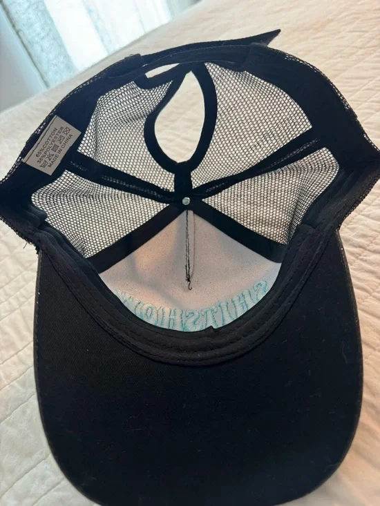 Black Glitter Women’s Trucker Hat with Turquoise 'SHITSHOW' Embroidery - Picture 4 of 4